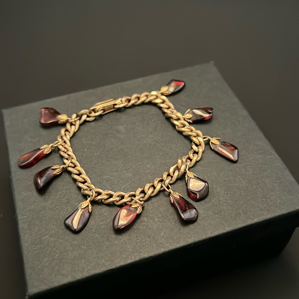 Vintage Gold Tone & Smoky Quartz Bracelet
